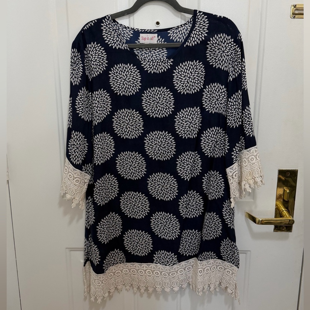 Papaya Floral Navy and White Mini Dress with Lace